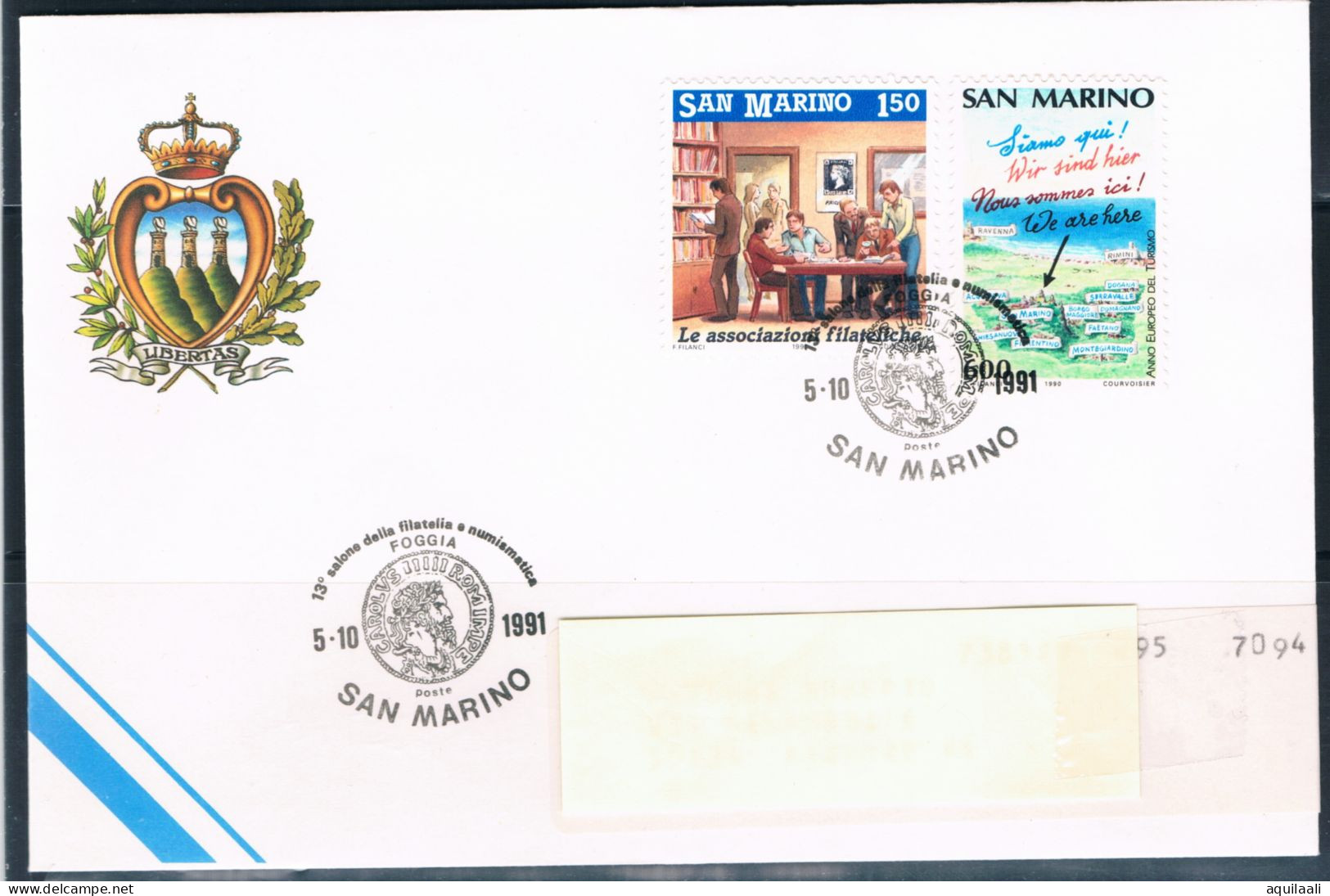 SAN MARINO 1991 - 13' Salone Filatelia  " Foggia '91 ", Annullo Speciale. - Philatelic Exhibitions