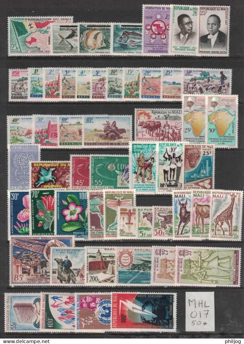 Mali 1960/1965 - Yvert 1/75 Et PA1/40 - Collection De 50 Timbres Neufs AVEC Charnière - Malí (1959-...)