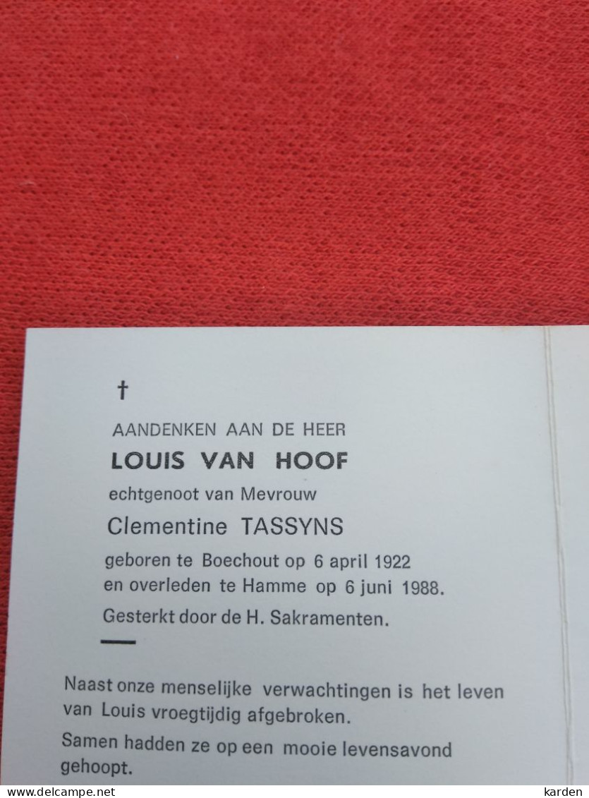 Doodsprentje Louis Van Hoof / Boechout 6/4/1922 Hamme 6/6/1988 ( Clementine Tassyns ) - Religion & Esotérisme