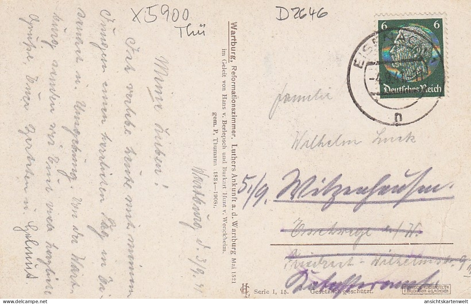 P.THUMANN Wartburg Ankunft Von Luther Gl1941 #D2646 - Other & Unclassified