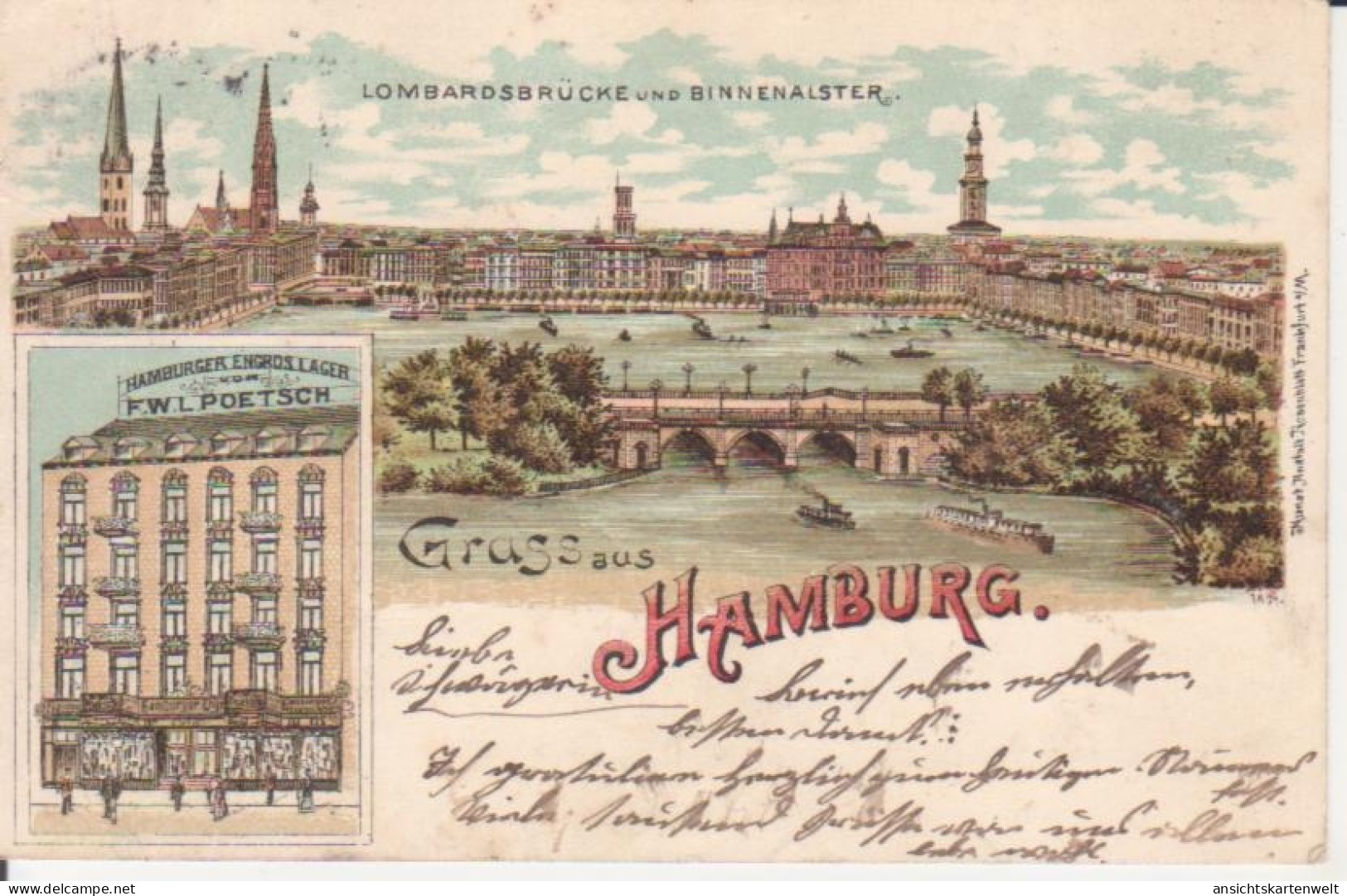 Hamburg Litho Lomardsbrücke Und Binnenalster, Lager Von Poetsch Gl1899 #220.338 - Otros & Sin Clasificación