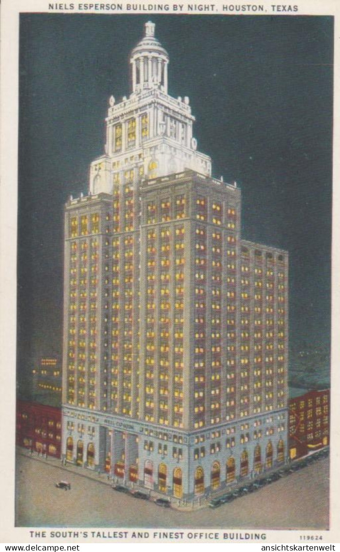 Houston TX - Niels Esperson Building By Night Ngl #220.197 - Other & Unclassified