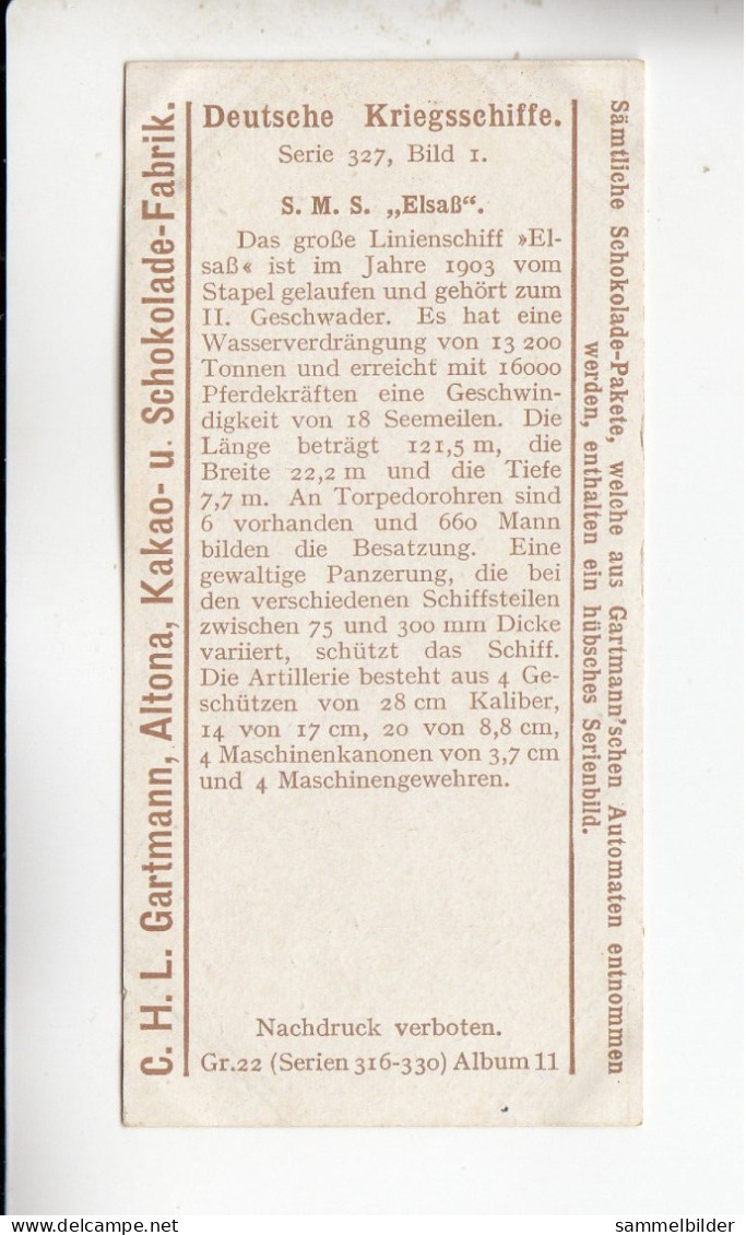 Gartmann  Deutsche Kriegsschiffe S.M.S. Elsaß      Serie 327 #1 Von 1909 - Autres & Non Classés