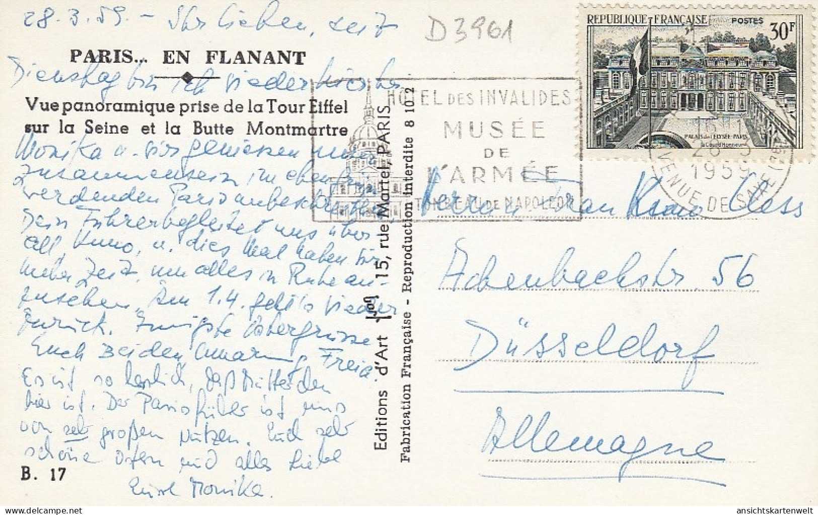 Paris Vue Pnoramic Pris Des L'Tour Eiffel Sur La Seine Et La Butte Montm. Gl1959 #D3961 - Sonstige & Ohne Zuordnung