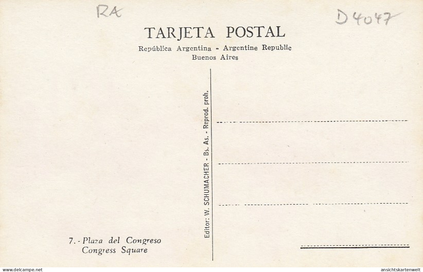 RA Buenos Aires Plaza Del Congreso Ngl #D4047 - Andere & Zonder Classificatie