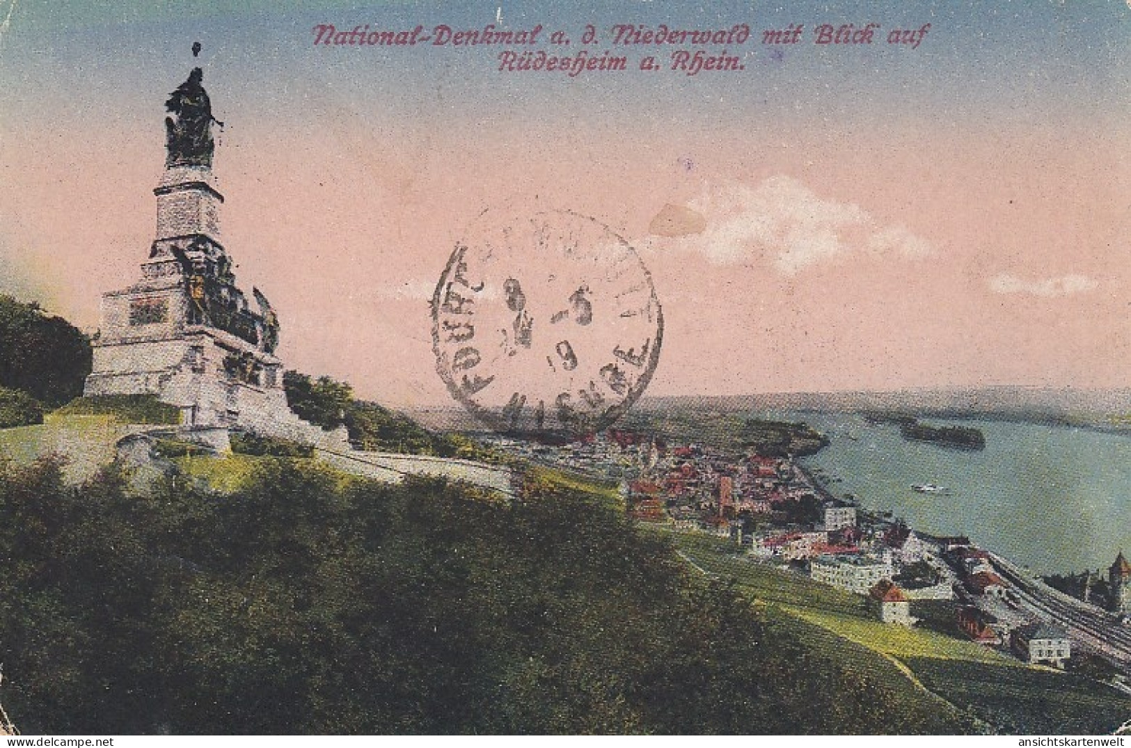 National-Denkmal A.d.Niederwald Blick Auf Rüdesheim Am Rhein Gl1919 #D3345 - Otros & Sin Clasificación