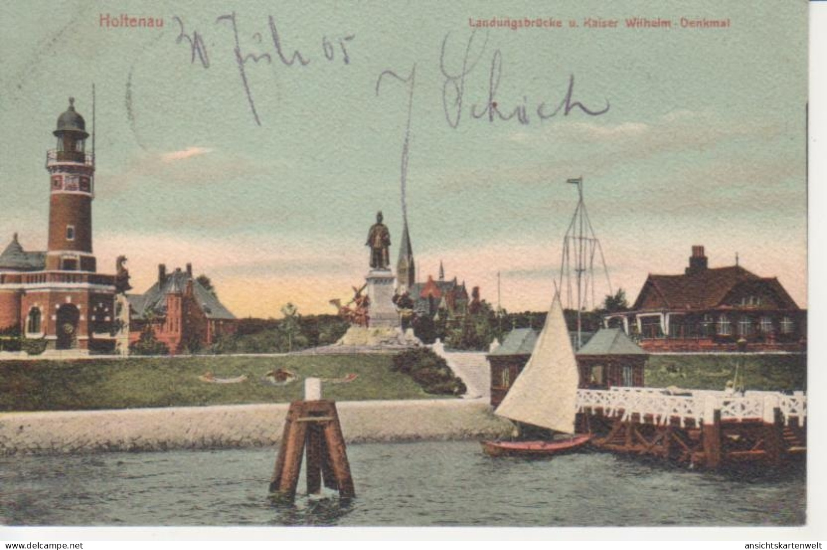 Kiel-Holtenau Landungsbrücke Und Kaiser Wilhelm-Denkmal Gl1905 #220.340 - Other & Unclassified