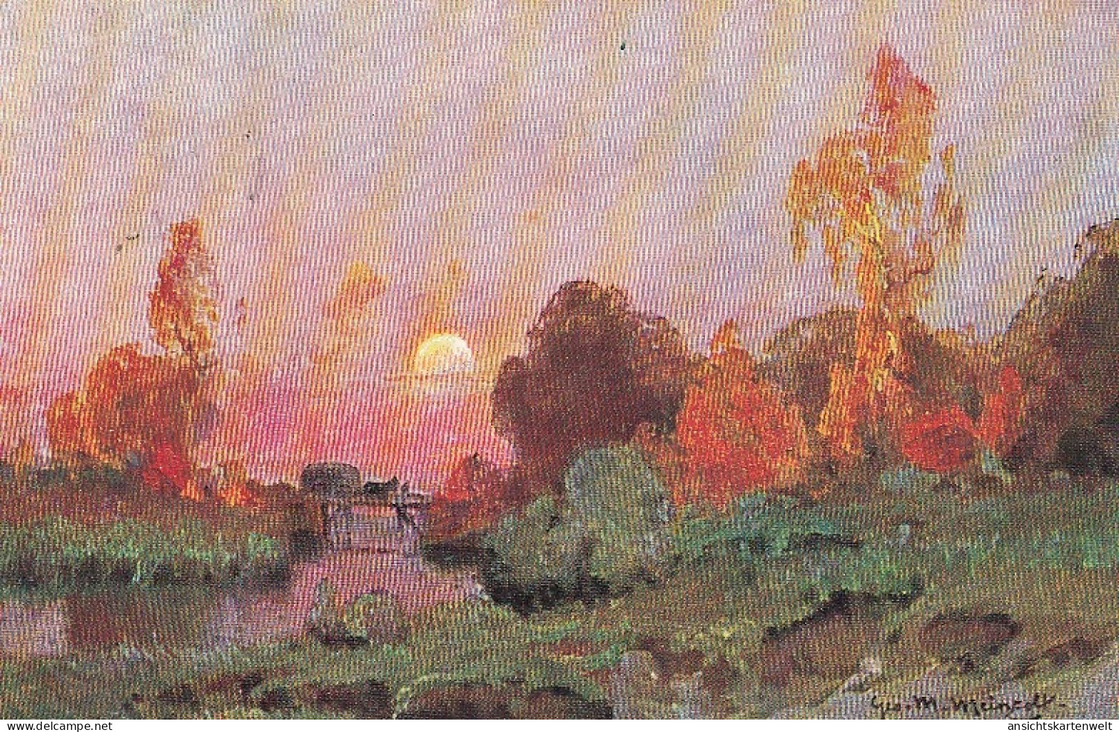 G.M.MEINZOLT Sonnenuntergang Gl1914 #D3608 - Malerei & Gemälde