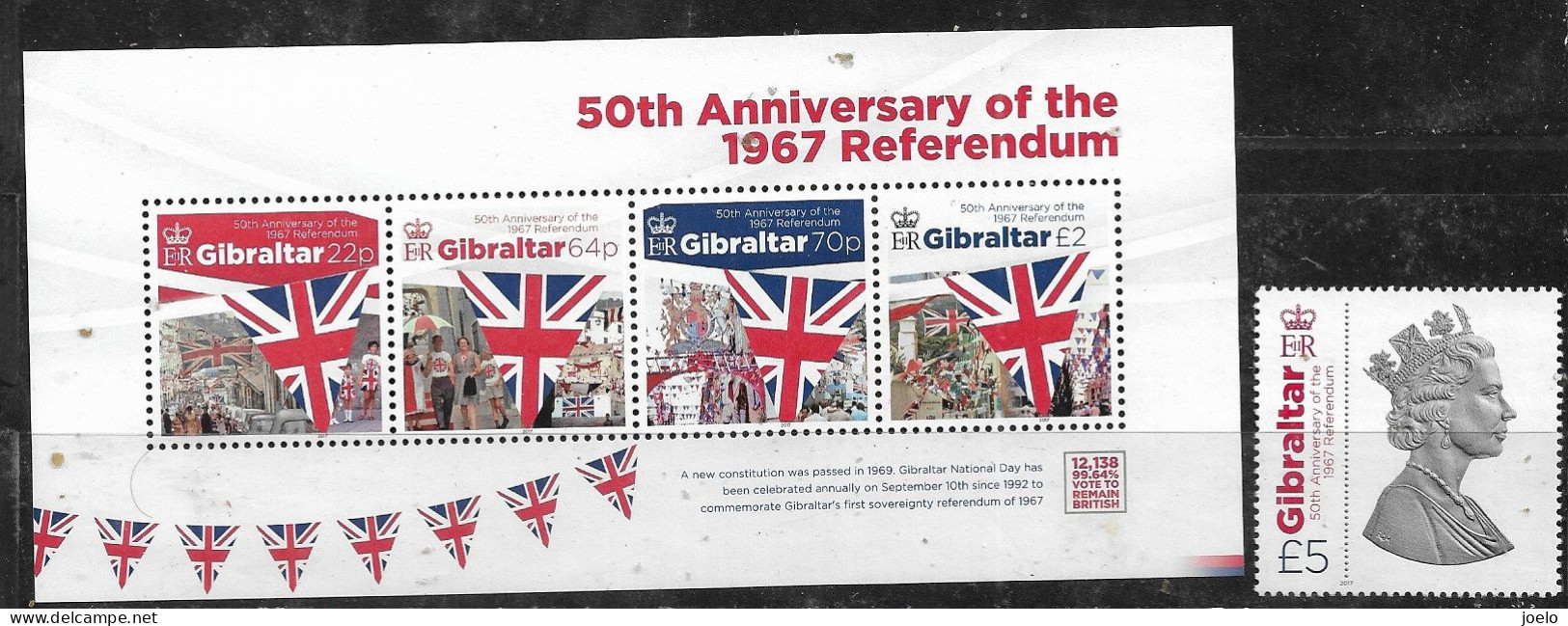 GIBRALTAR 2017 50th ANNIVERSARY OF 1967 REFERENDUM MNH - Gibraltar