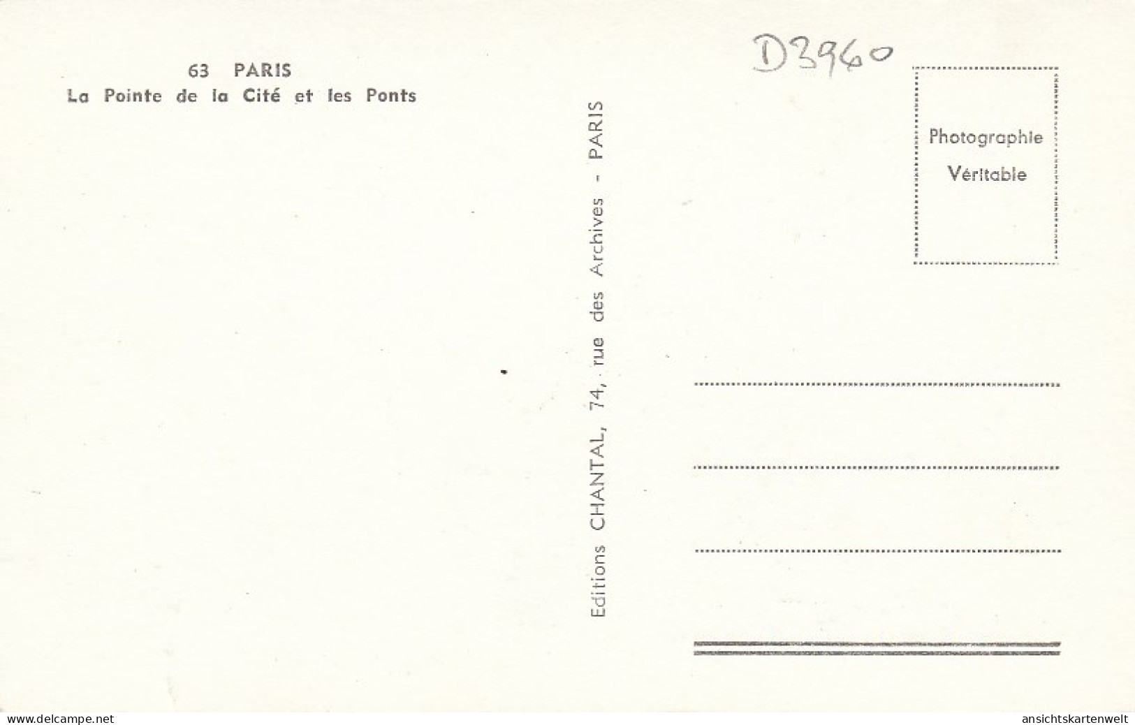 Paris La Pointe De La Cité Et Les Ponts Ngl #D3960 - Otros & Sin Clasificación