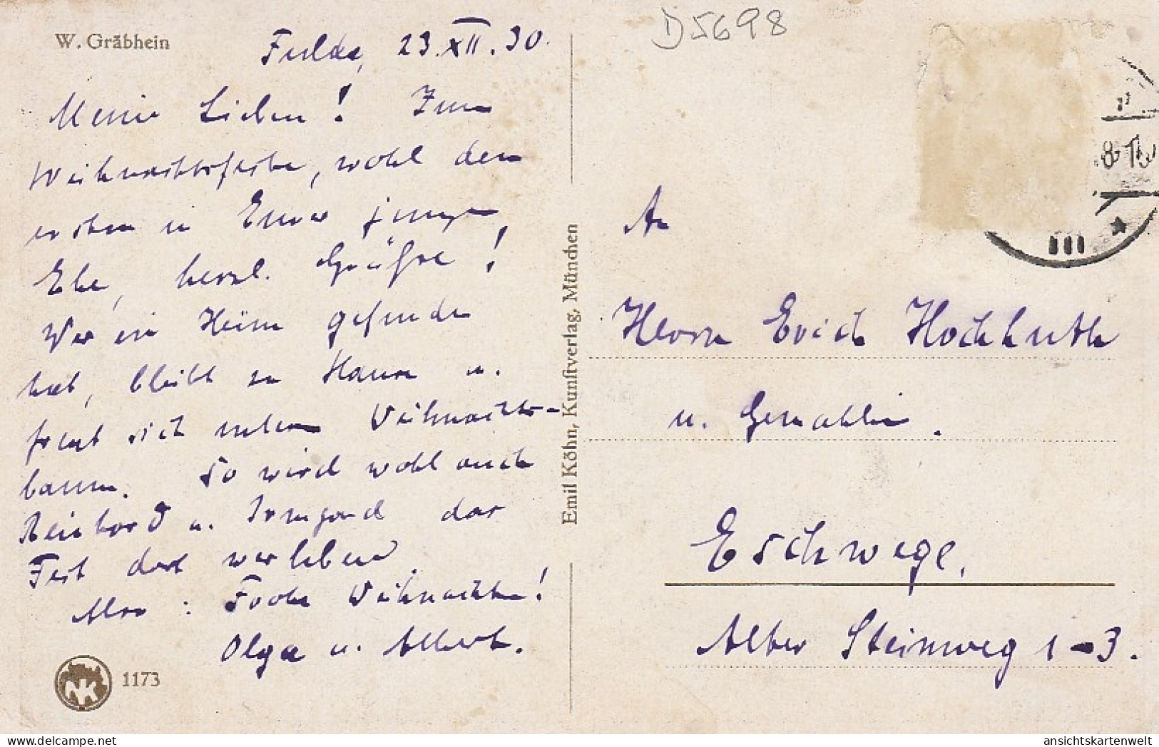 W.GRÄBHEIN Kämpfende Hirsche Gl1930 #D5698 - Sonstige & Ohne Zuordnung