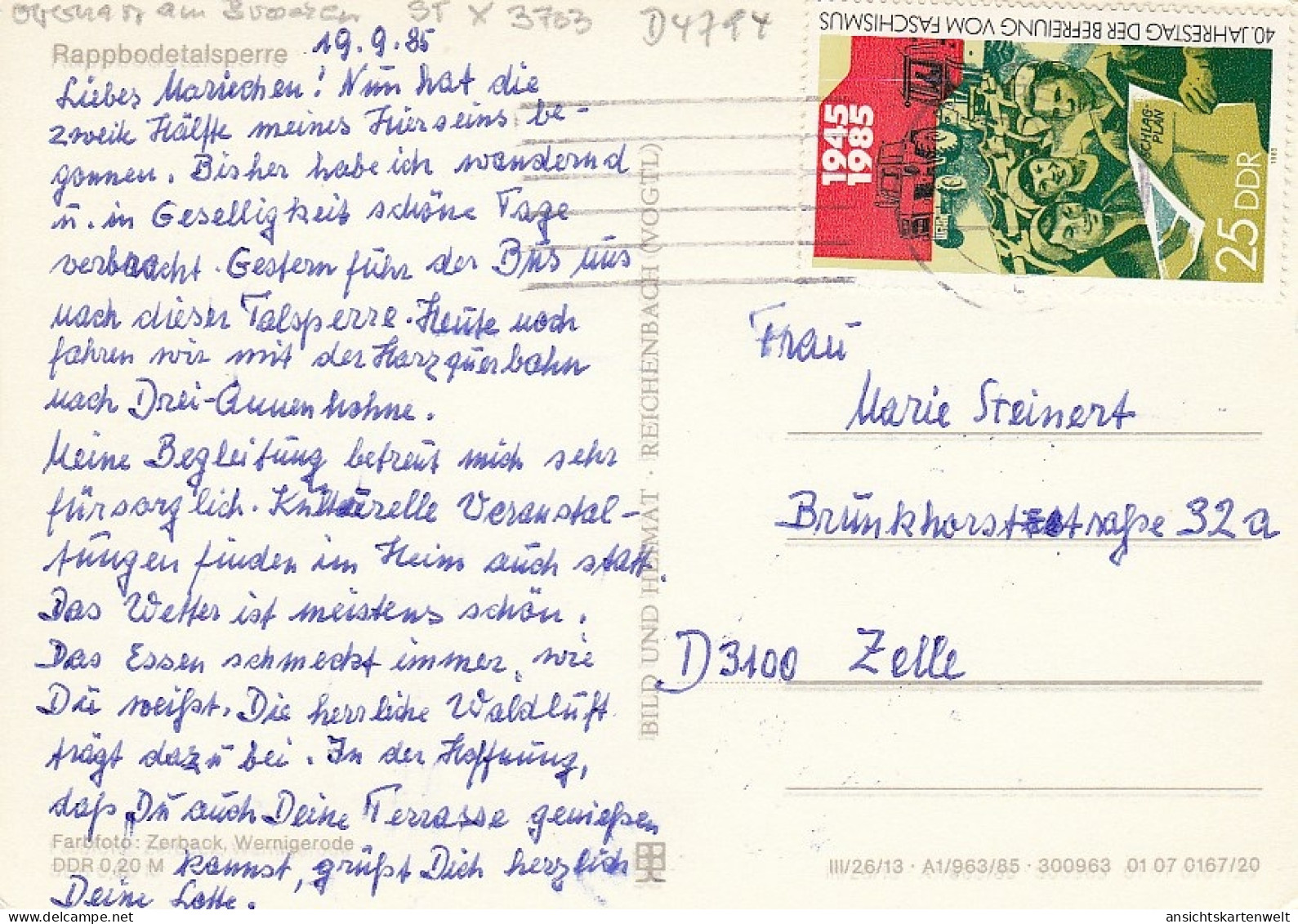 Rappbodetalsperre (Oberharz Am Brocken) Gl1985 #D4794 - Sonstige & Ohne Zuordnung