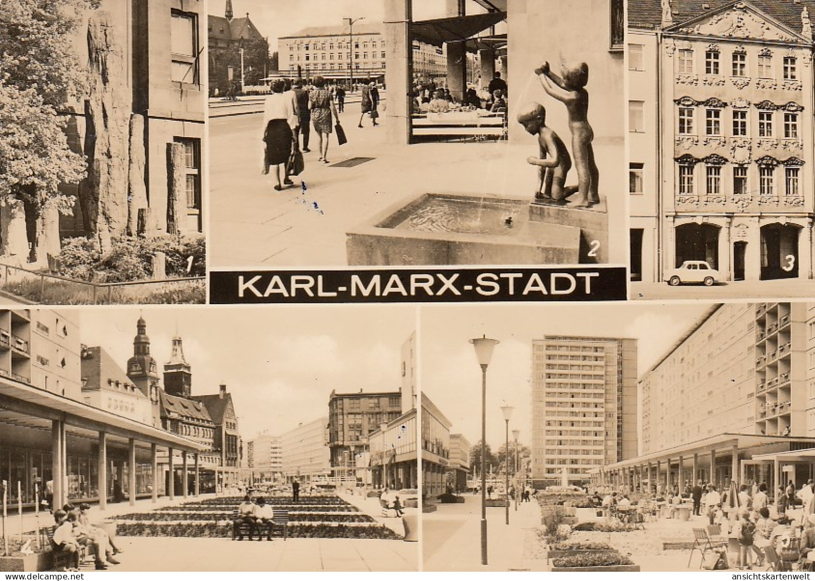 Karl-Marx-Stadt Mehrbildkarte Mit Café Am Markt Gl1973 #D5211 - Other & Unclassified
