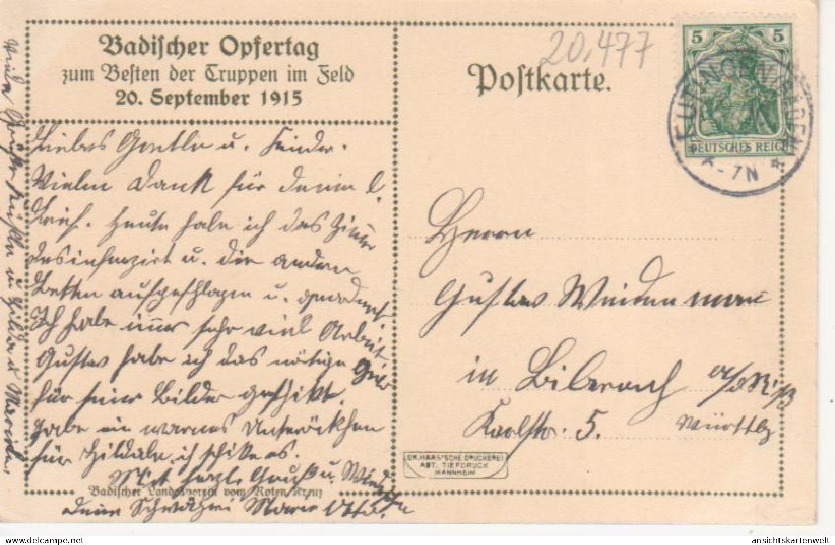Badischer Opfertag 20. September 1915 - Kaiser Wilhelm II. Gl1915 #221.402 - Königshäuser