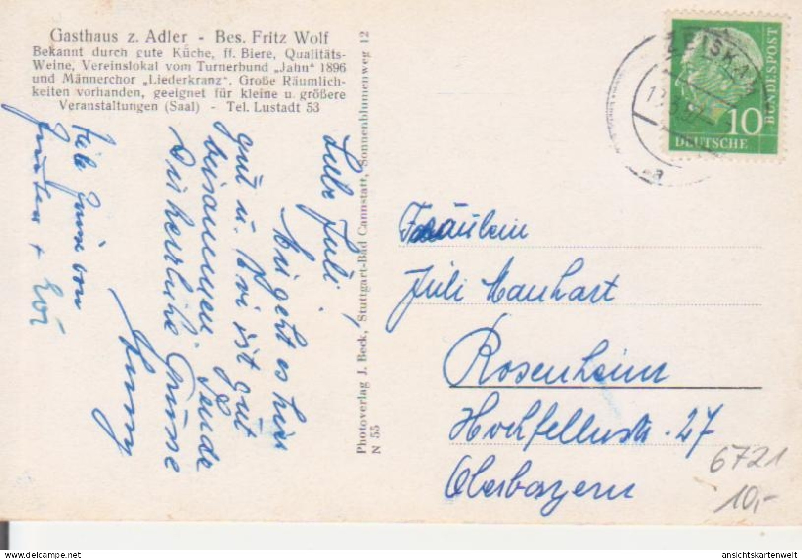 Zeiskam Gasthaus Zum Adler Bes. Fritz Wolf Gl1957 #221.848 - Autres & Non Classés