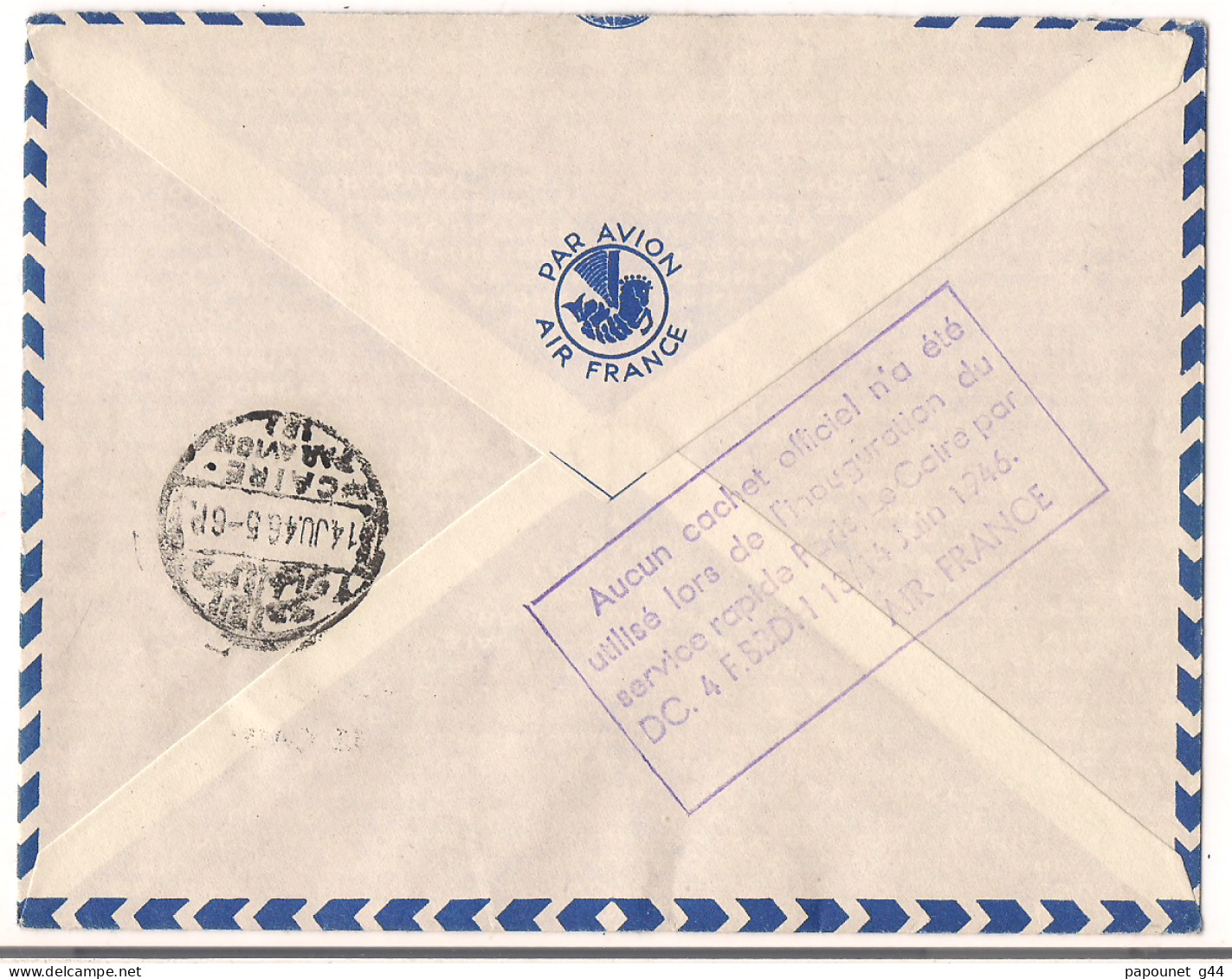 Lettre Paris Aviation 1946 ( Destination Le Caire ) - 1921-1960: Moderne