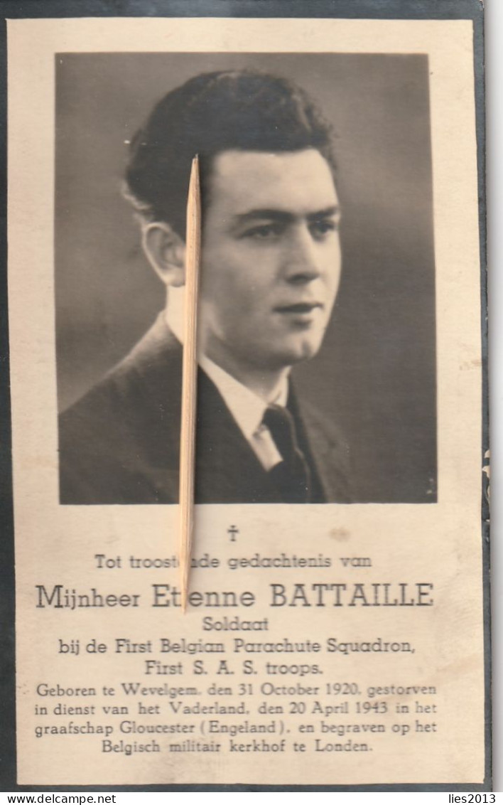 Oorlogsslachtoffer : 1943, Soldaat : Etienne Bataille, Demyttenaere, Belgian Parachute Esquadron, First S.A.S Troops, - Devotion Images