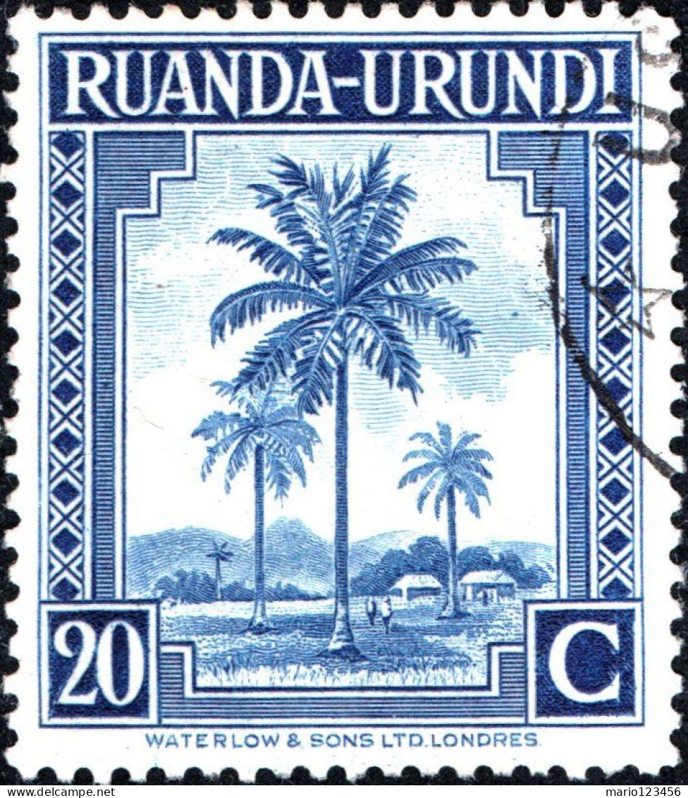 RUANDA-URUNDI, FLORA, PALMA DA OLIO, 1942, USATI Mi:RW-U 82A, Scott:RW-U 71, Yt:RW-U 129 - Oblitérés