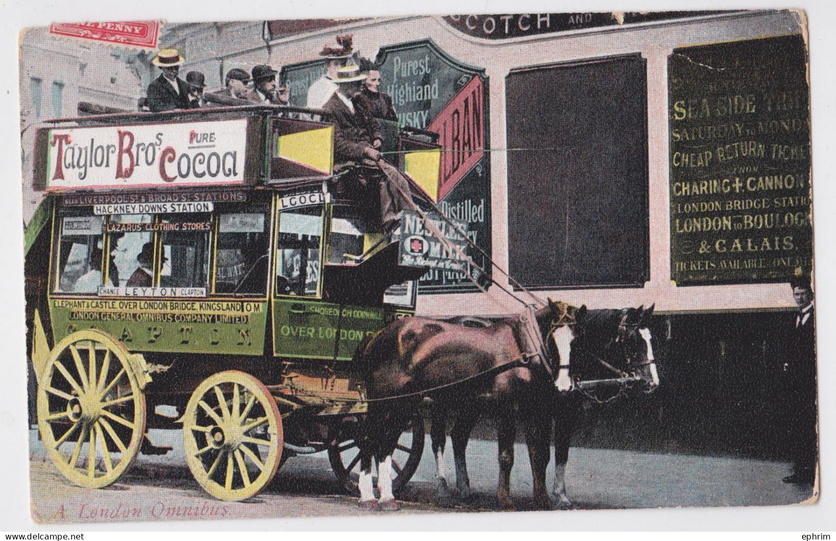 A London Omnibus Transport Diligence Taxi Attelage De Cheval Horse Cart Nestlé Milk Taylor Bros Cocoa Cacao - Other & Unclassified