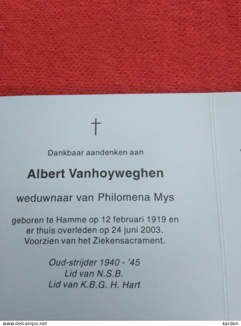 Doodsprentje Albert Vanhoyweghen / Hamme 12/2/1919 - 24/6/2003 ( Philomena Mys ) - Religion & Esotérisme