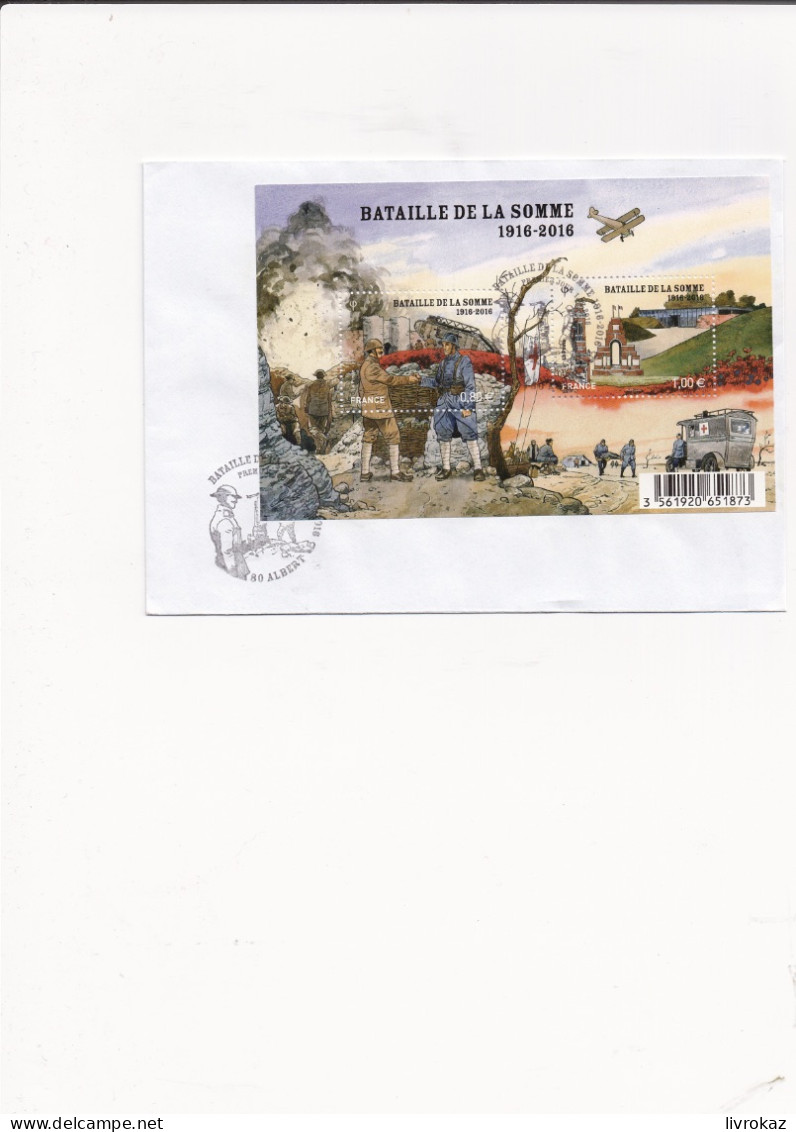 FDC France 2016 Oblitéré Bataille De La Somme, Emission à Albert (Somme) - 2010-2019