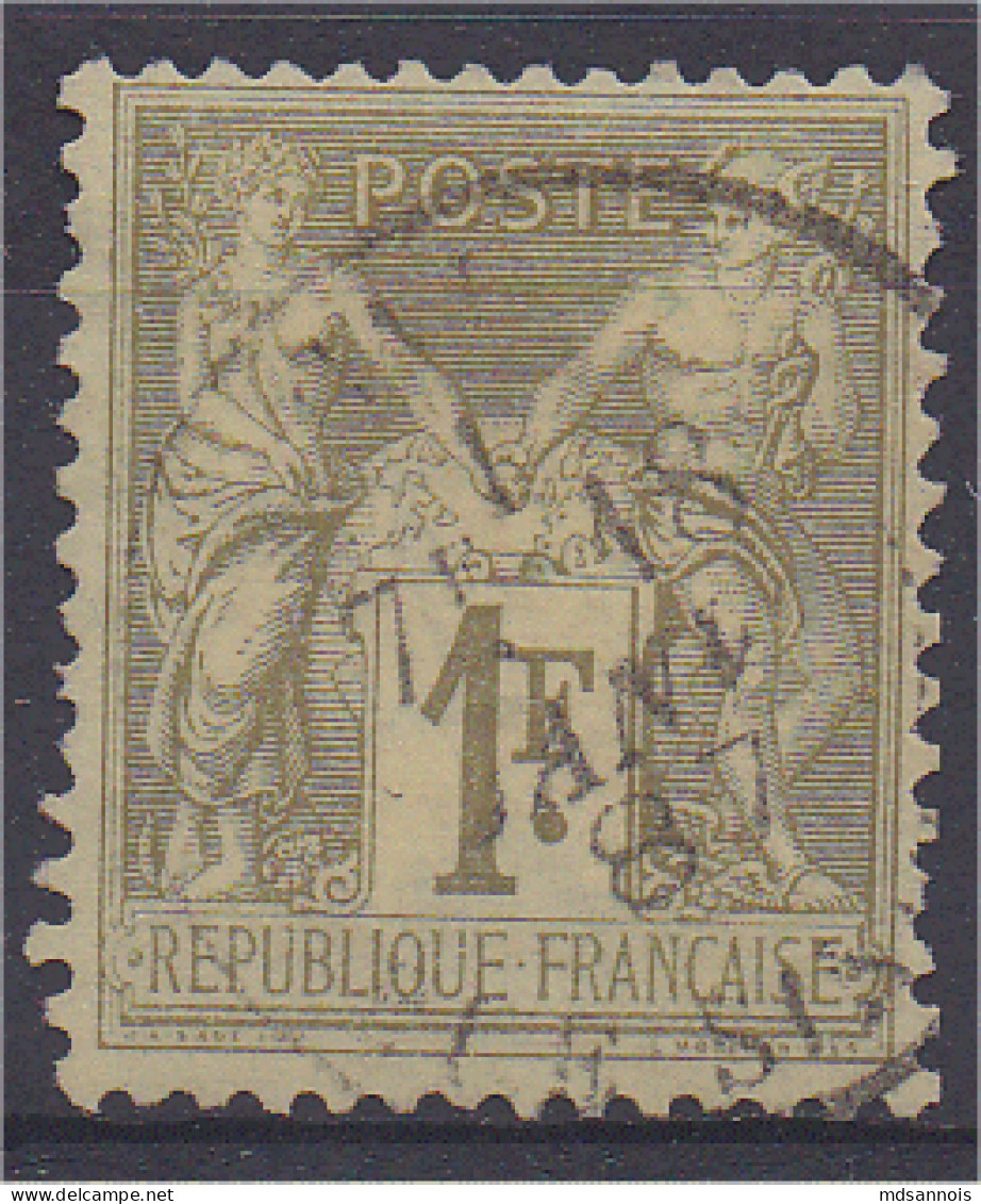 Sage N° 82 1F Olive Clair Oblitéré Cote 10€  (les Timbres Scannés Sont Les Timbres Vendus) - 1876-1898 Sage (Type II)