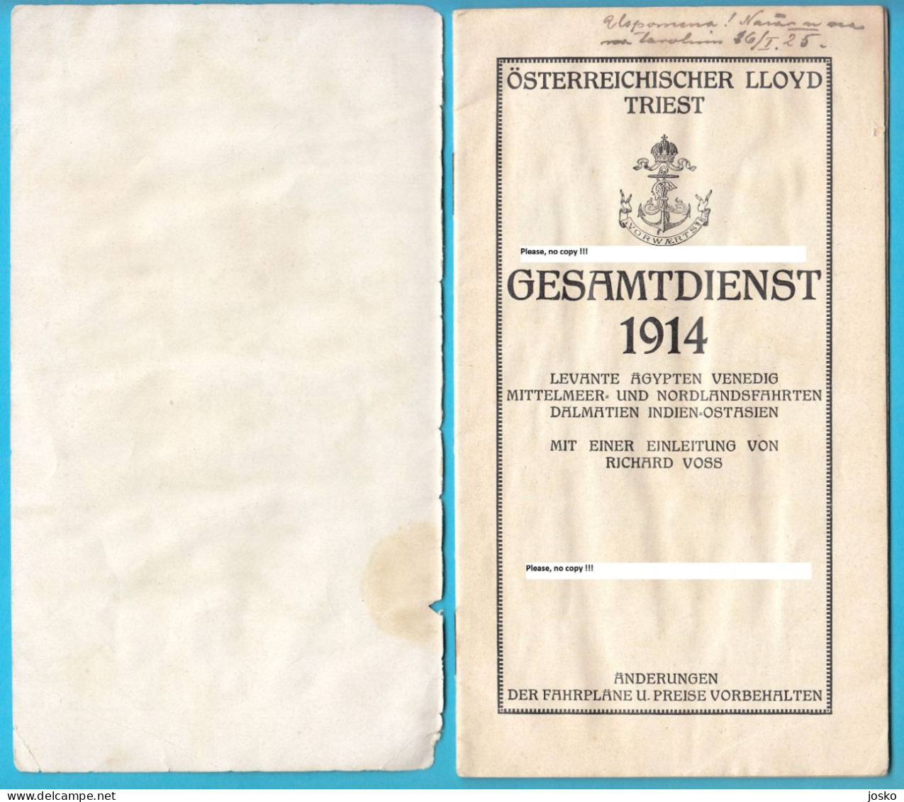 OSTERREICHISCHER LLOYD (Austrian Lloyd) Total Service In 1914 * Austriaco Austria Osterreich Dalmatia China Japan India - Sonstige & Ohne Zuordnung