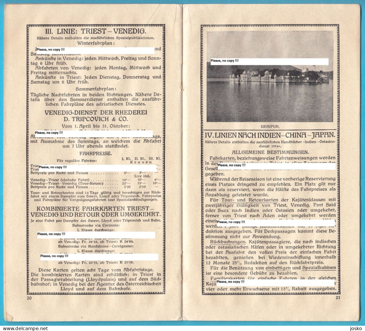 OSTERREICHISCHER LLOYD (Austrian Lloyd) Total Service in 1914 * Austriaco Austria Osterreich Dalmatia China Japan India