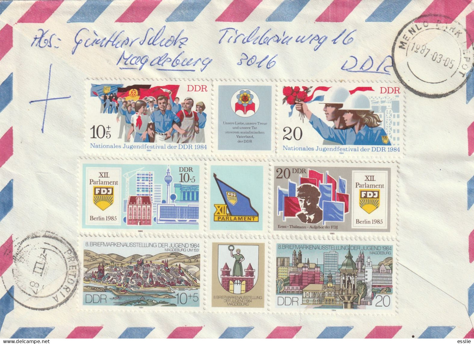 Germany DDR Cover Einschreiben Registered - 1984 1985 1986 - Thalmann UN United Nations Peace Year Seelow Heights Youth - Storia Postale