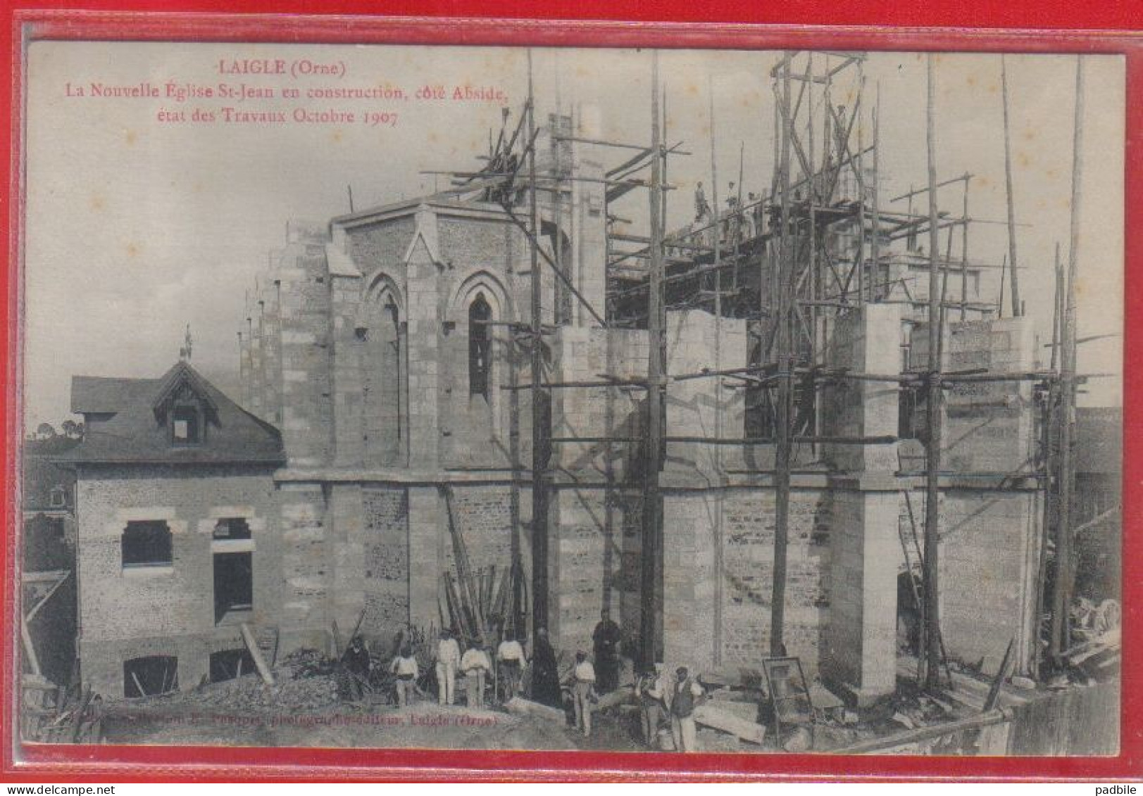 Carte Postale 61. Laigle  La Nouvelle église En Construction 1907   Très Beau Plan - L'Aigle