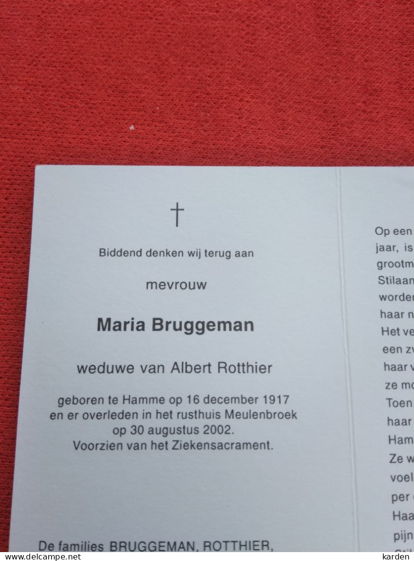 Doodsprentje Maria Bruggeman / Hamme 16/12/1917 - 30/8/2002 ( Albert Rotthier ) - Religion & Esotérisme