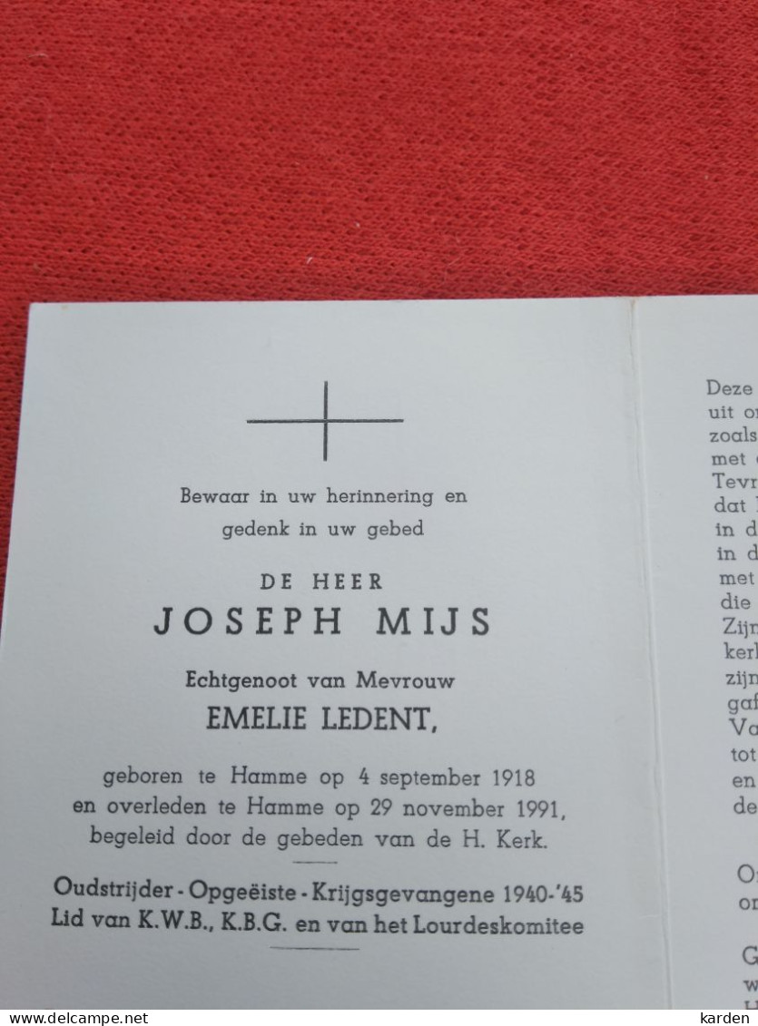 Doodsprentje Joseph Mijs / Hamme 4/9/1918 - 29/11/1991 ( Emelie Ledent ) - Religion & Esotérisme