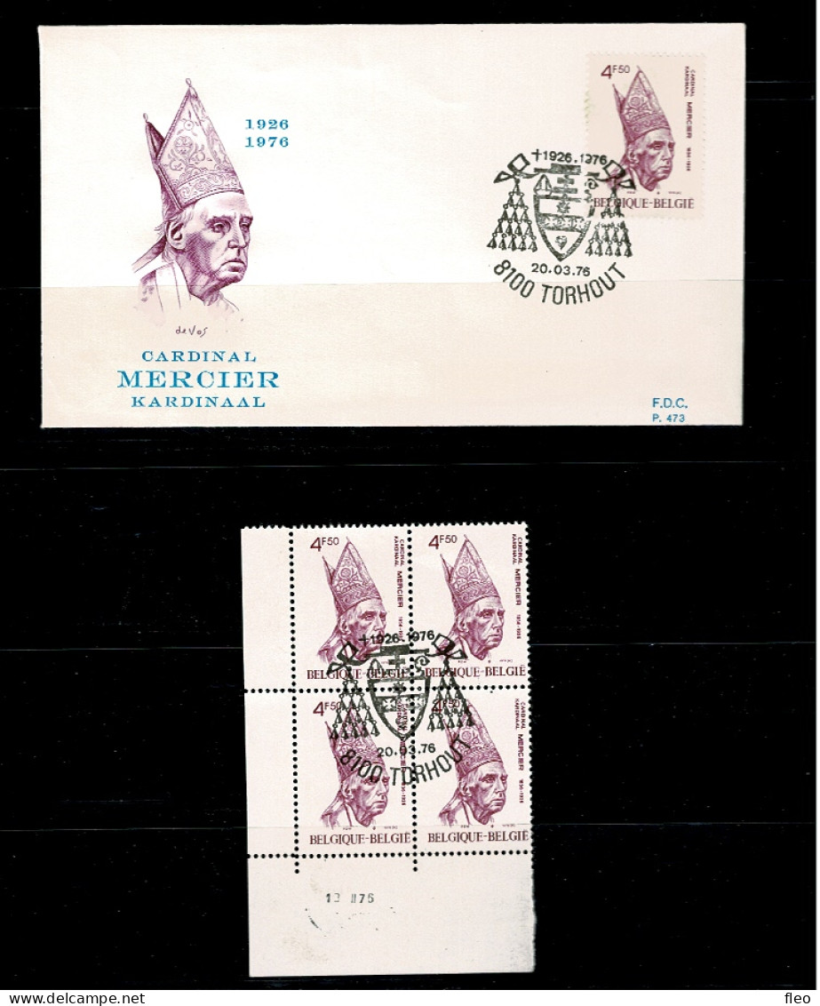 1976 1798  FDC Torhout & 4erbloc MNH Met 1édag Stempel Torhout : " Cardinal Mercier (1851-1926)  " - 1971-1980