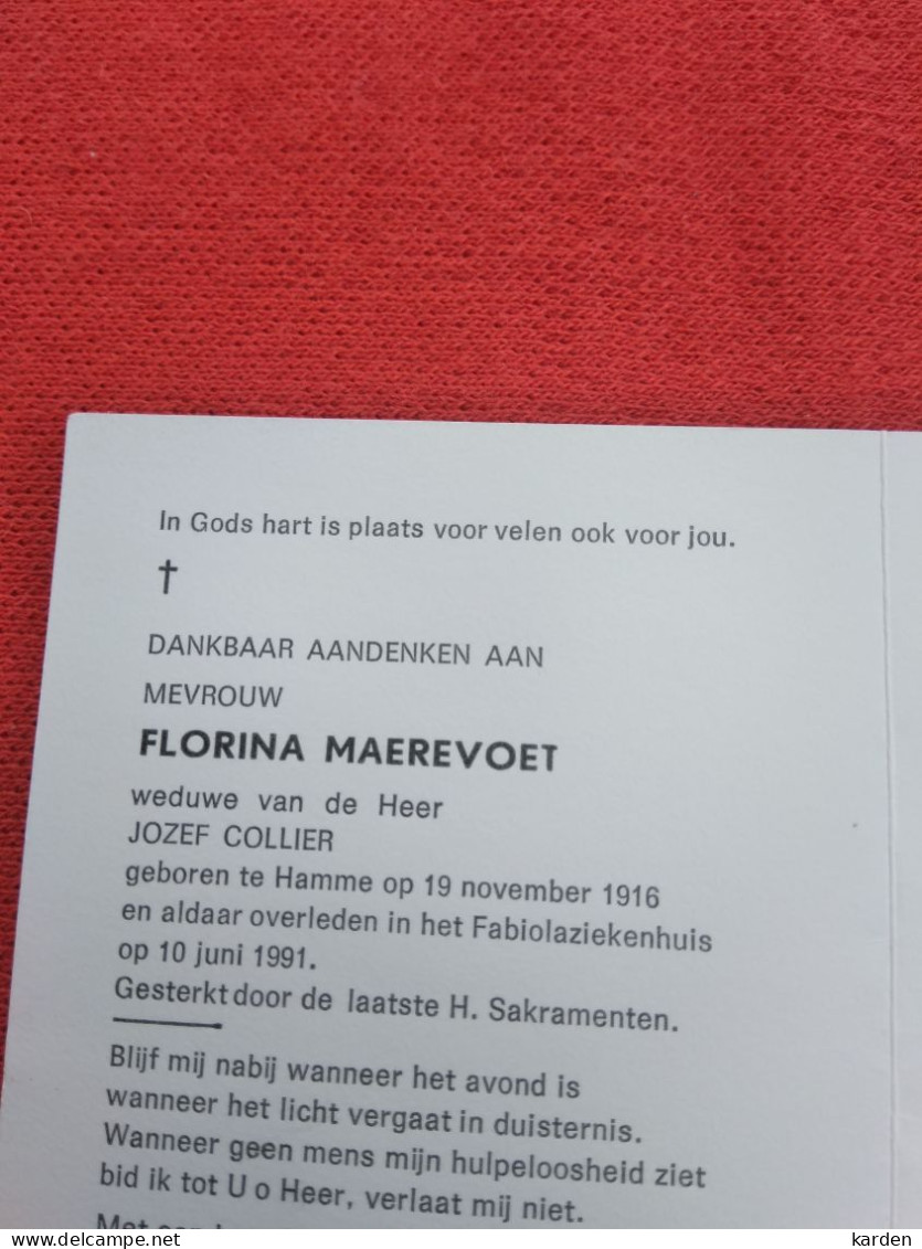 Doodsprentje Florina Maerevoet / Hamme 19/11/1916 - 10/6/1991 ( Jozef Collier ) - Religion & Esotérisme