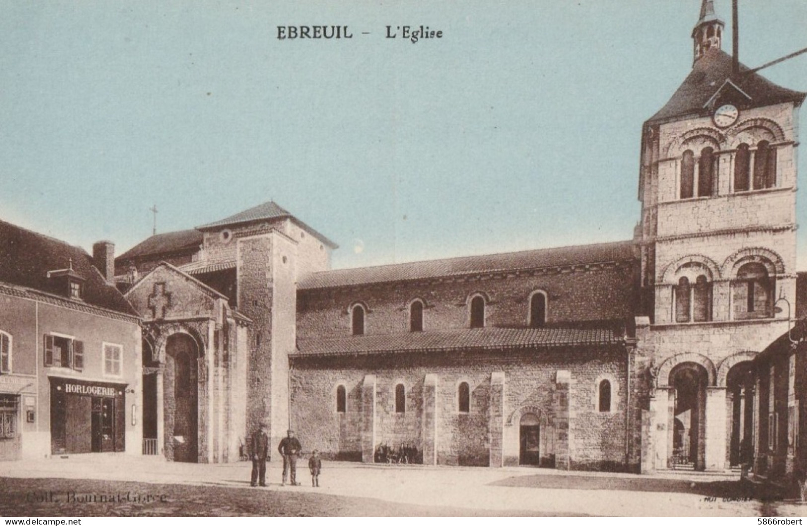 CARTE POSTALE ORIGINALE ANCIENNE COULEUR : EBREUIL L'EGLISE ANIMEE ALLIER (03) - Autres & Non Classés