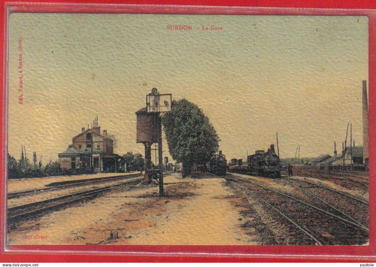 Carte Postale Gaufrée 61. Surdon La Gare  Train Vapeur    Très Beau Plan - Autres & Non Classés