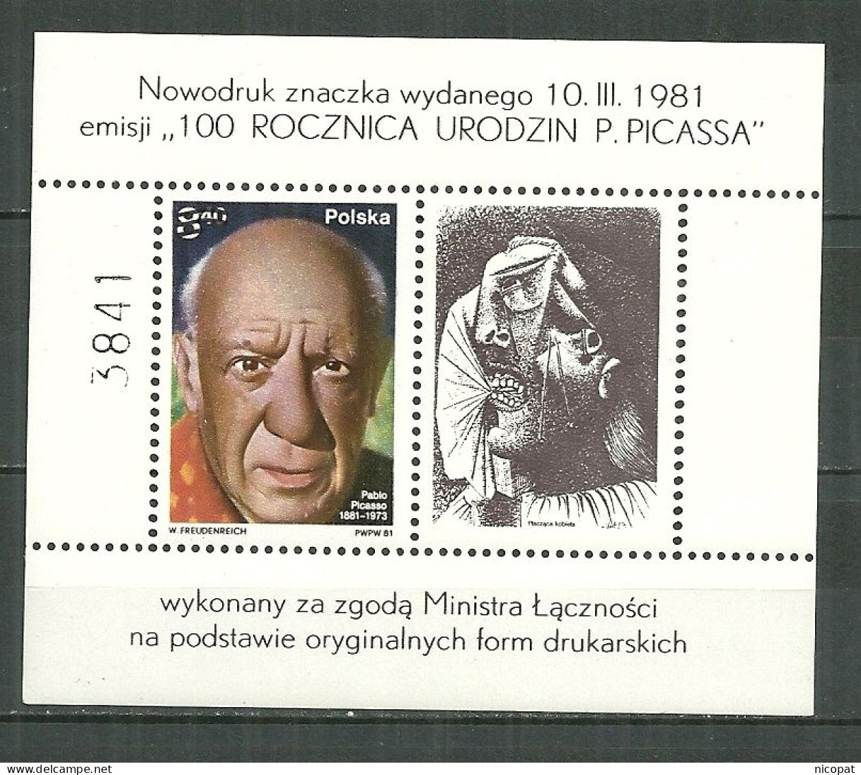 POLAND MNH ** 2545 En Bloc Non émis RARE Non Catalogué Dans Yvert PICASSO - Blocks & Kleinbögen