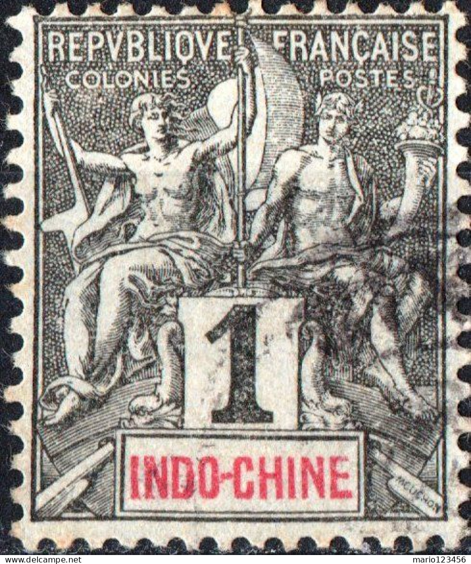 INDOCINA FRANCESE, INDOCHINA, TIPO “GROUPE”, 1892, USATI Yt:FR-IC 3, Mi:FR-IC 3, Scott:FR-IC 3 - Gebruikt