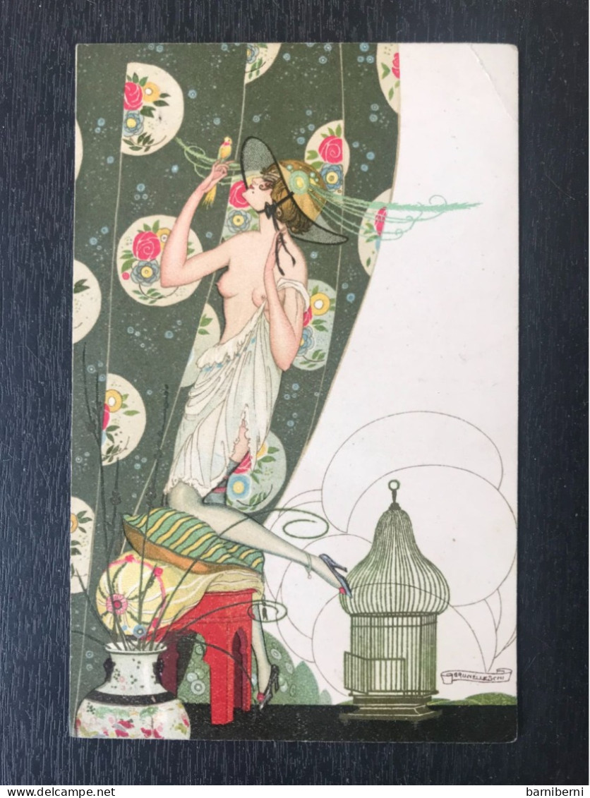 Carte Postale Femme A La Perruche, Par Brunelleschi Serie 31 N 2 - Brunelleschi