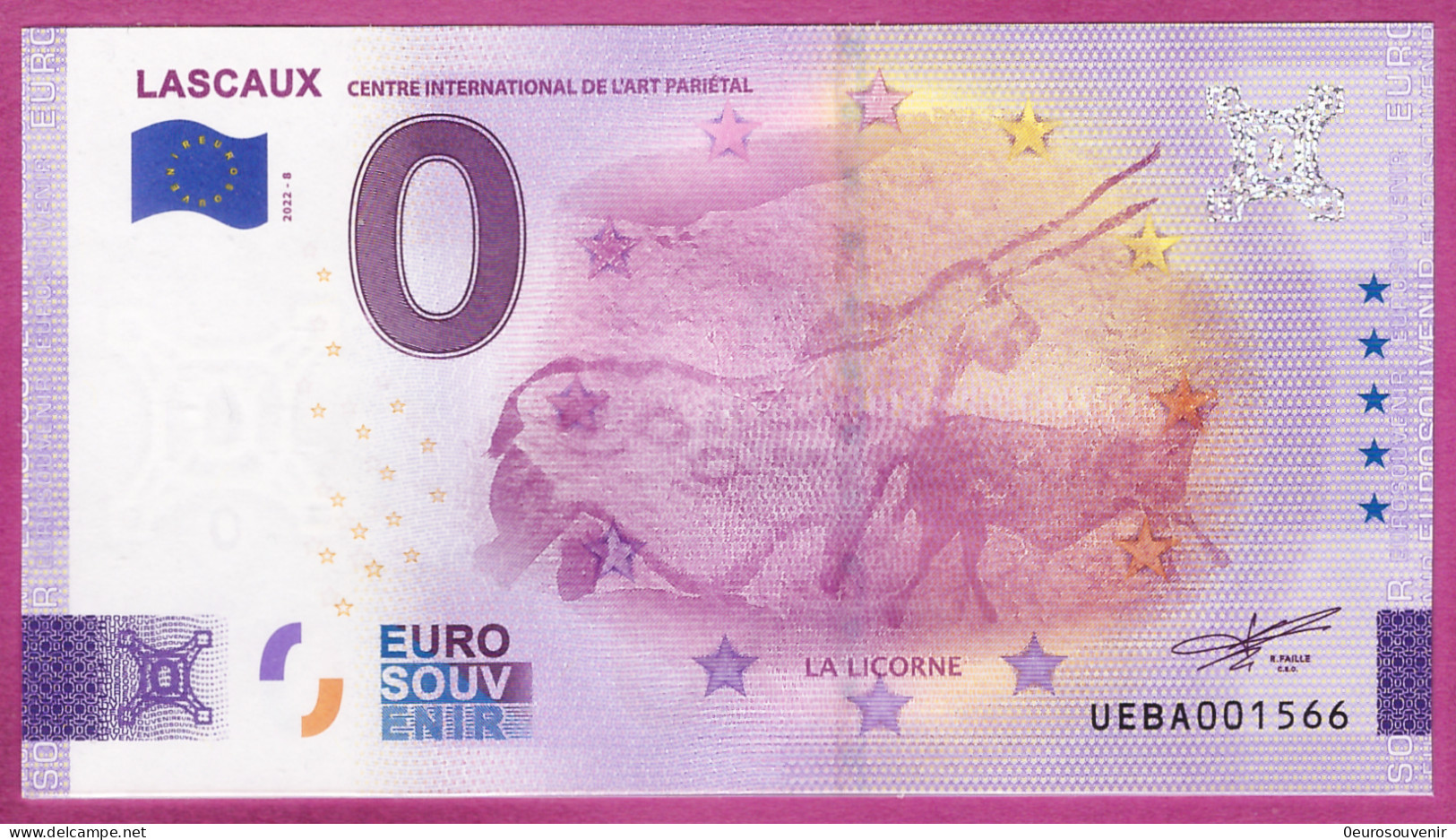 0-Euro UEBA 2022-8 LASCAUX - CENTRE INTERNATIONAL DE L'ART PARIÉNTAL - Private Proofs / Unofficial