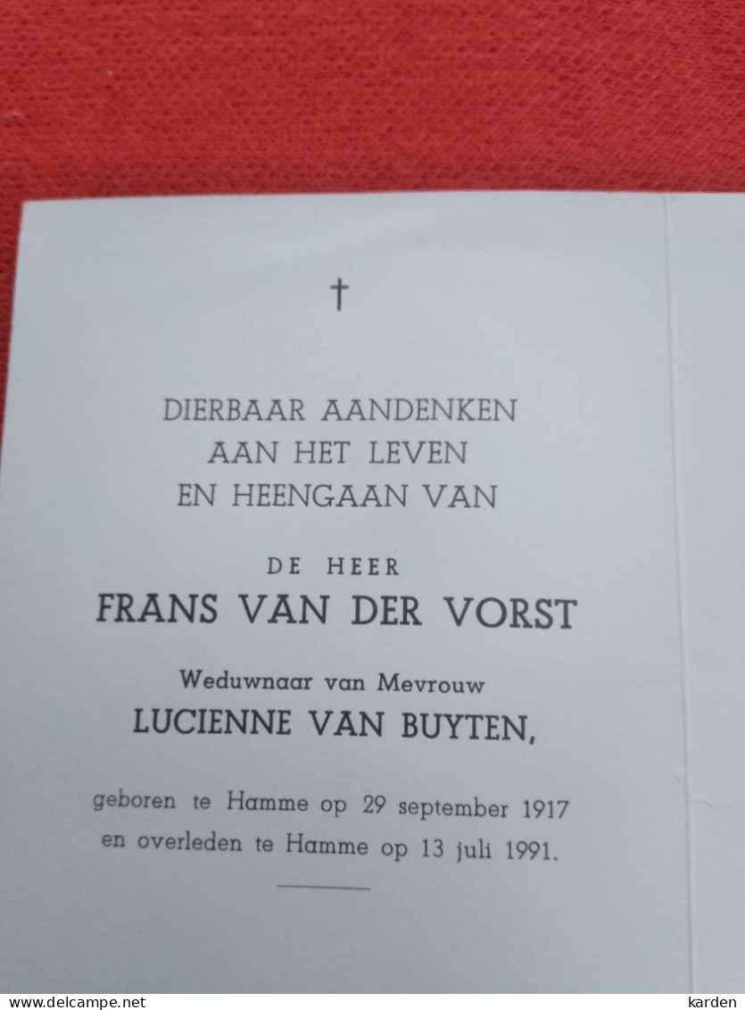 Doodsprentje Frans Van Der Vorst / Hamme 29/9/1917 - 13/7/1991 ( Lucienne Van Buyten ) - Religion & Esotericism