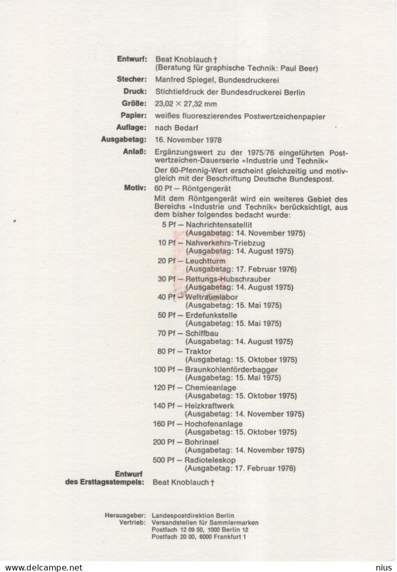 Germany Deutschland 1978-13 Industrie Und Technik, Rontgengerat, X-ray Machine Device Medicine, Canceled In Berlin - 1974-1980