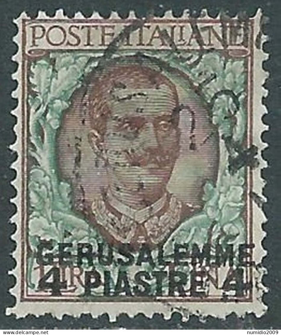 1909-11 LEVANTE GERUSALEMME USATO 4 PI SU 1 LIRA - RB37-3 - Europese En Aziatische Kantoren