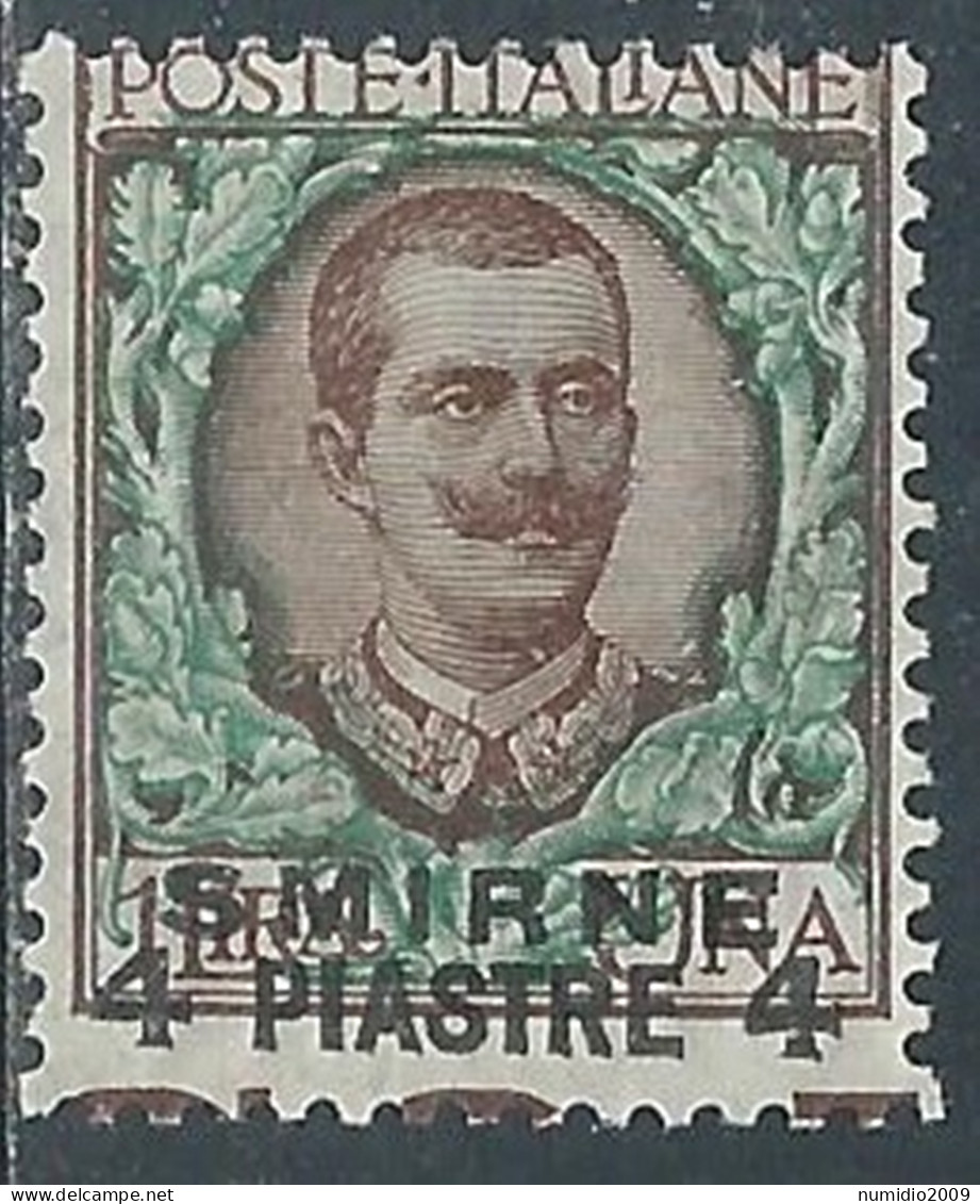 1909-11 LEVANTE SMIRNE 4 PI SU 1 LIRA VARIETà MH * - I42-9 - Europese En Aziatische Kantoren