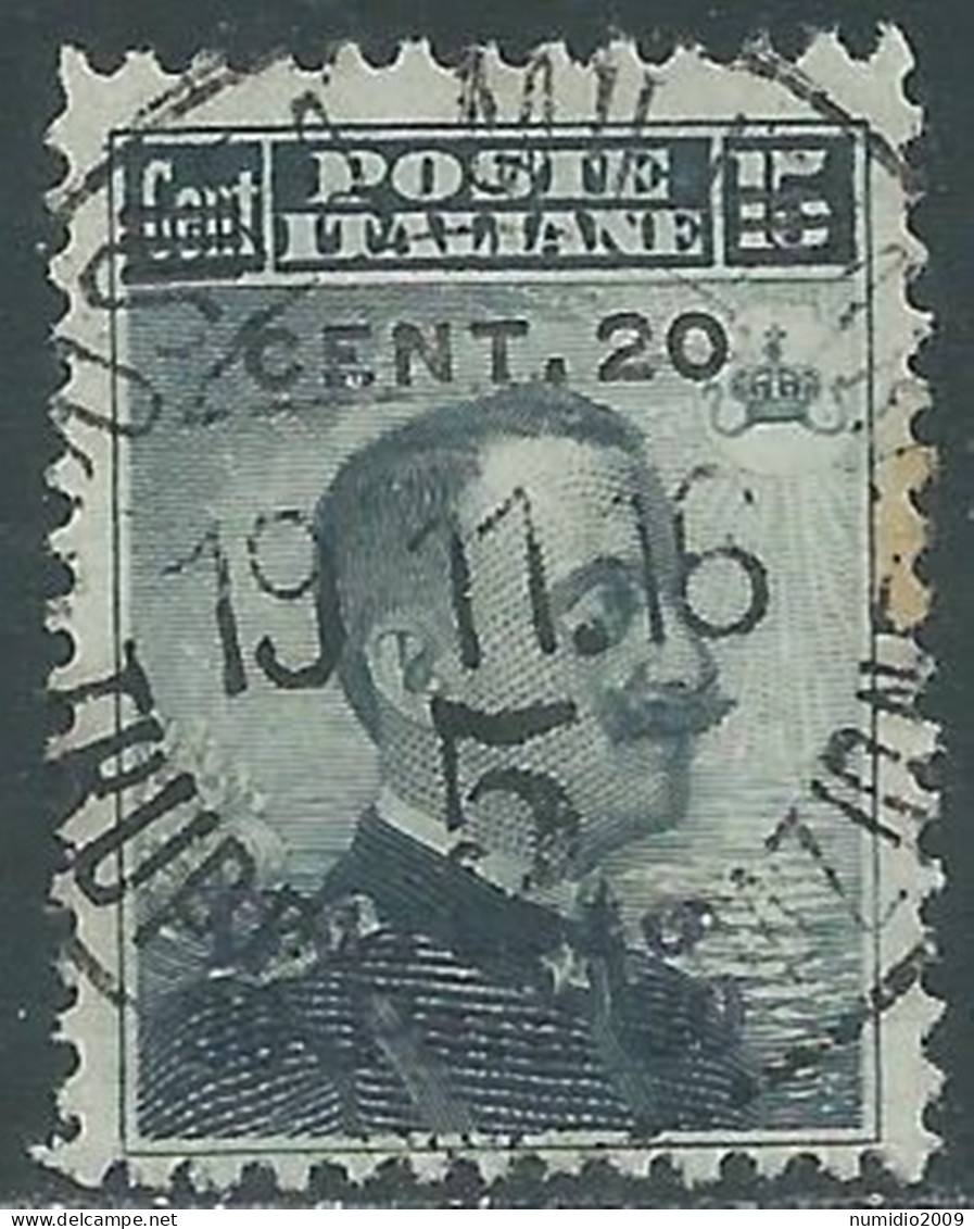 1916 LEVANTE SCUTARI D'ALBANIA USATO 20 CENT SU 30 PA SU 15 CENT - SV28-7 - European And Asian Offices