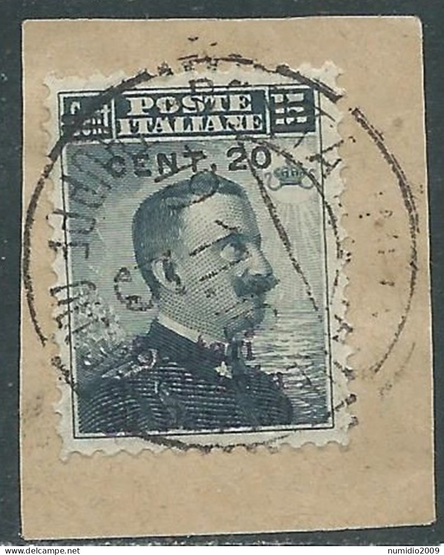 1916 LEVANTE SCUTARI D'ALBANIA USATO 20 CENT SU 30 PA SU 15 CENT - SV27-10 - Bureaux D'Europe & D'Asie