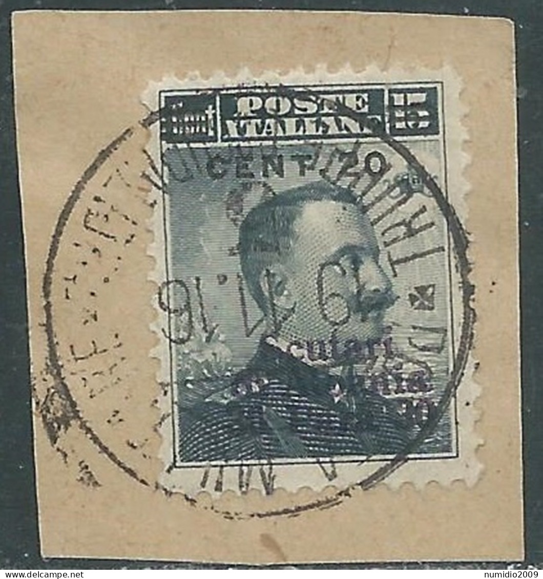 1916 LEVANTE SCUTARI D'ALBANIA USATO 20 CENT SU 30 PA SU 15 CENT - SV27-6 - Bureaux D'Europe & D'Asie