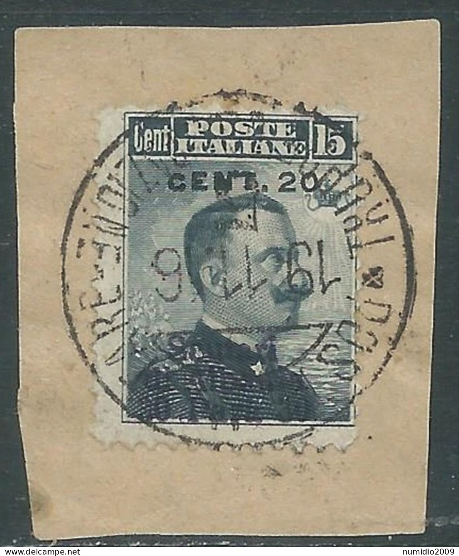 1916 LEVANTE SCUTARI D'ALBANIA USATO 20 CENT SU 30 PA SU 15 CENT - SV26-4 - Bureaux D'Europe & D'Asie