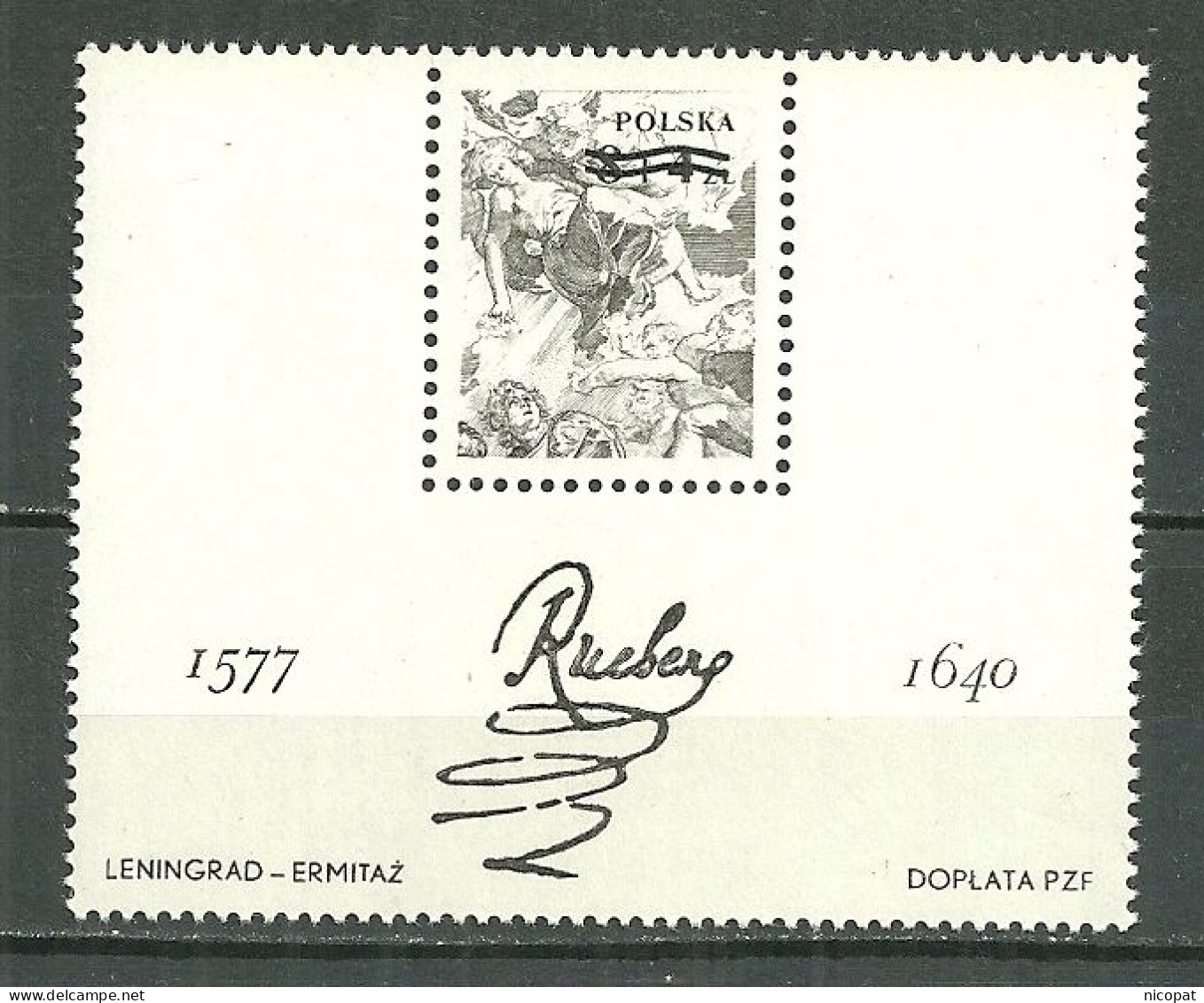 POLAND MNH ** Bloc De 1977 RARE Impression En Noir Non Catalogué Dans Yvert, RUBENS Art Peinture - Blocks & Sheetlets & Panes