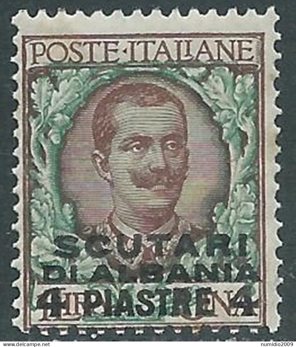 1909-11 LEVANTE SCUTARI D'ALBANIA 4 PI SU 1 LIRA MNH ** - I38-10 - European And Asian Offices